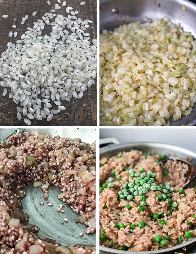process of making risotto with peas