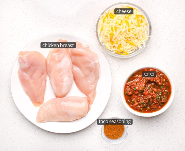 ingredients in Cheesy Baked Salsa Chicken