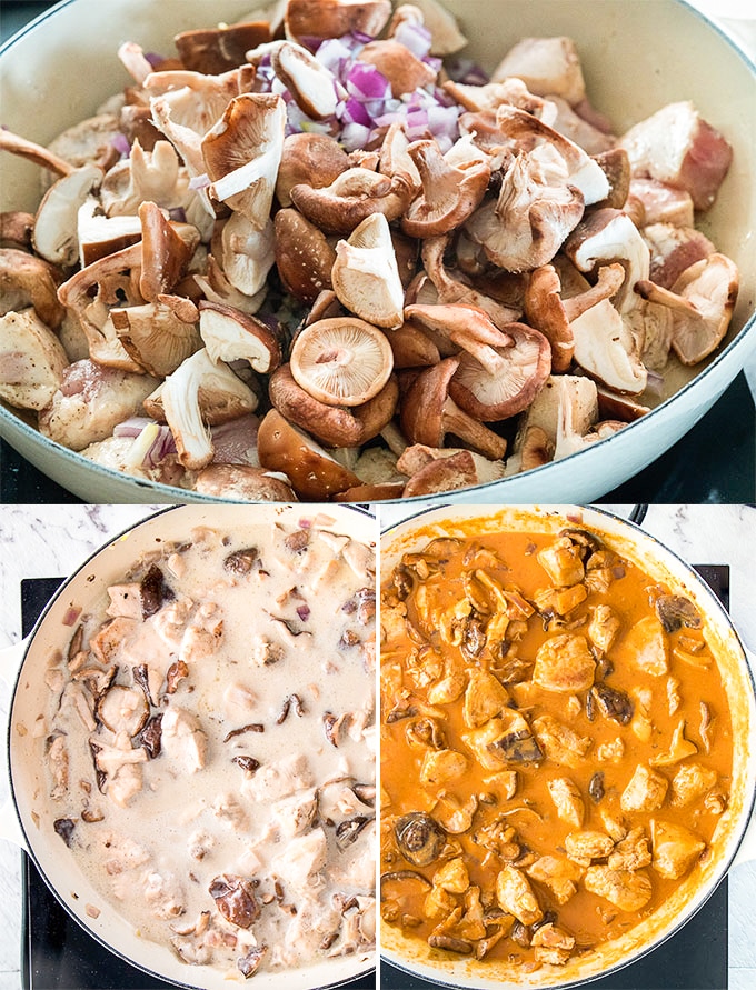 steps for making chicken and mushroom curry