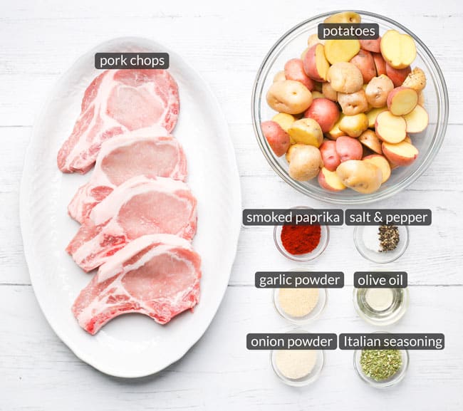 ingredients in one pan pork chops and potatoes