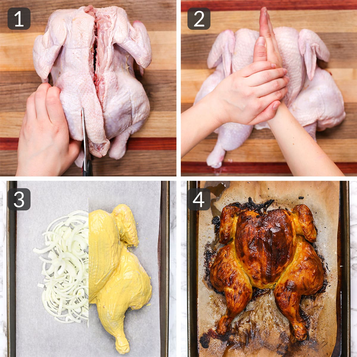 step photos showing how to make 2-ingredient spatchcock chicken
