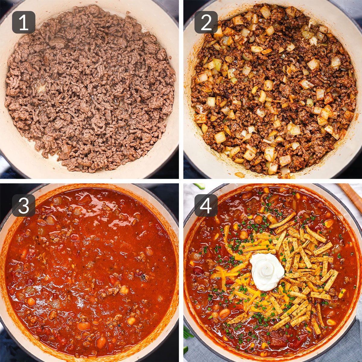 step photos showing how to make taco soup