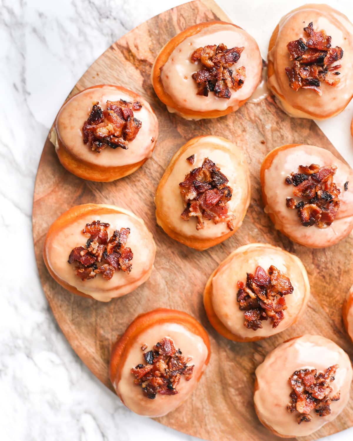maple bacon donuts on a platter