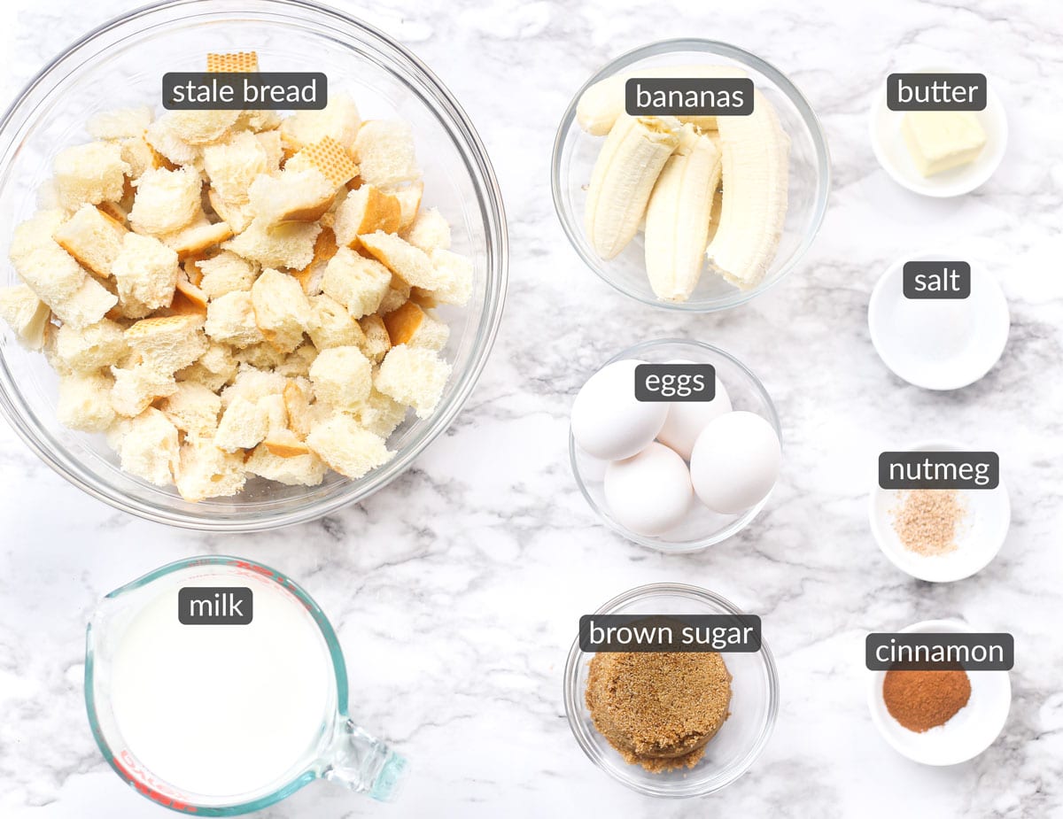 ingredients used to make banana bread pudding