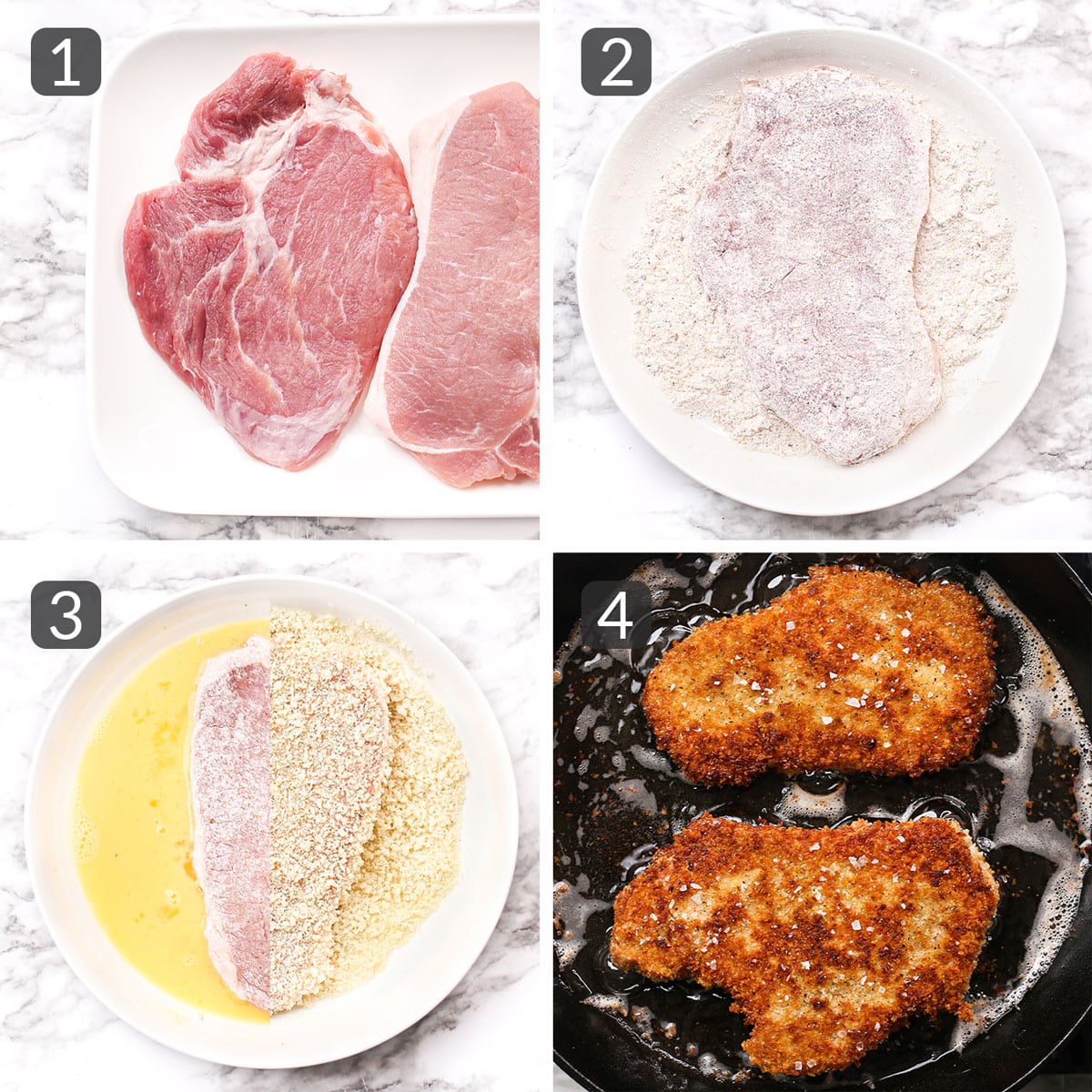 step photos showing how to make classic pork schnitzel