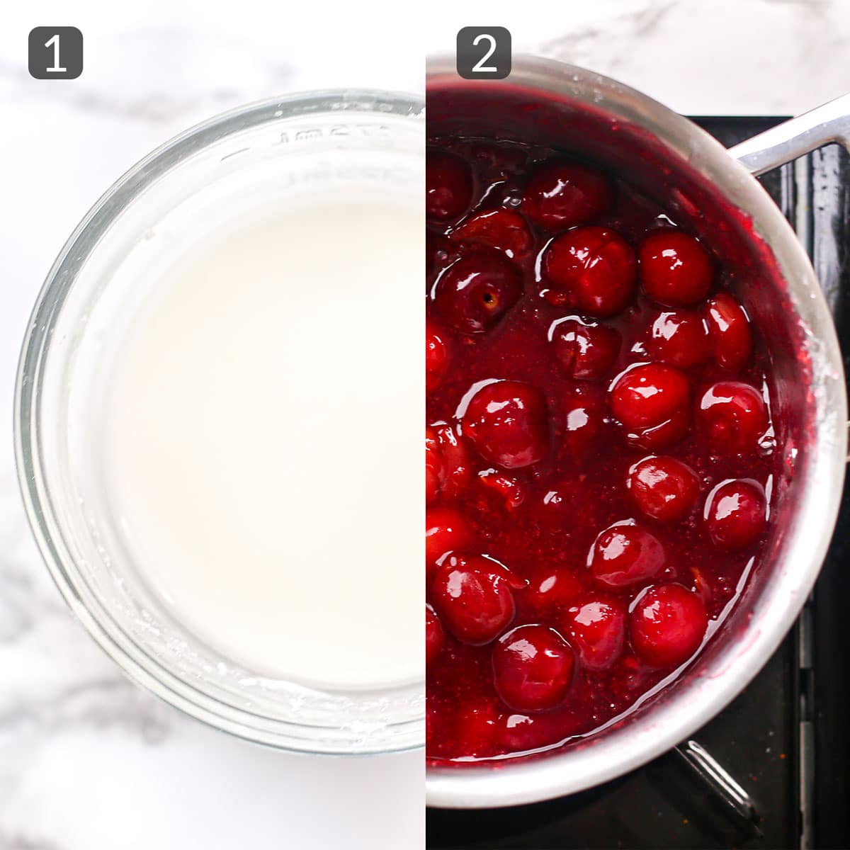 step collage showing how to make your own cherry pie filling