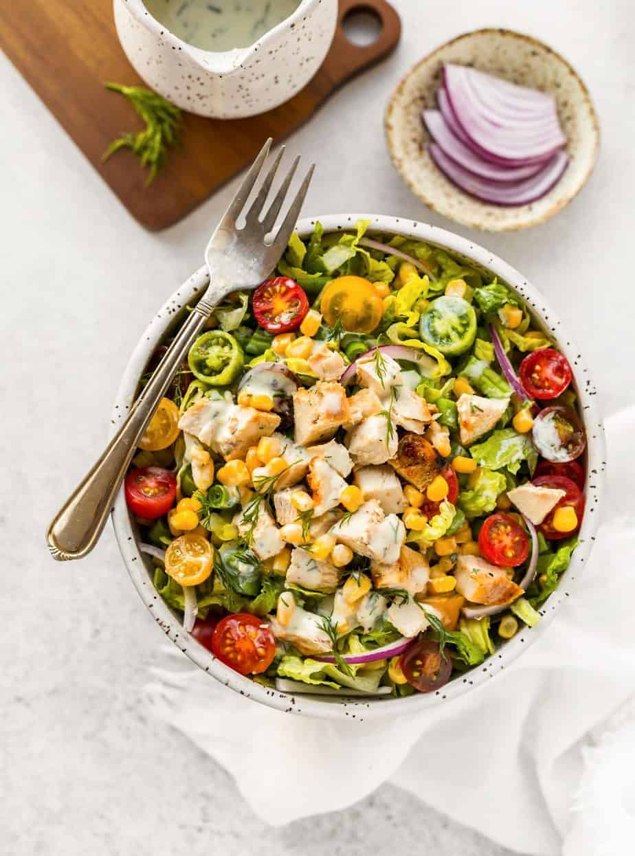 Garden Fresh Salad with Grilled Chicken and Buttermilk Dressing