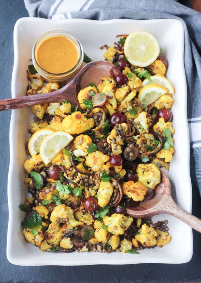 Roasted Cauliflower Salad with Lentils and Grapes